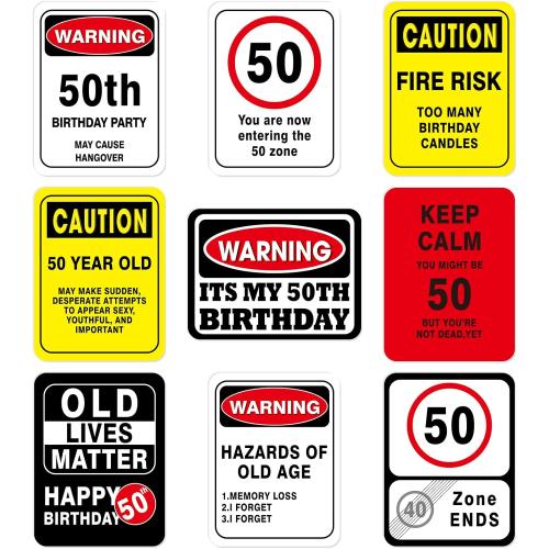 WERNNSAI 50th Birthday Party Decorations - 9PCS Wall Signs for Adults 50 Years Old Party Decor Yellow Caution Logos on Door Windows Yard Garden Sign Happy 50th Birthday Party Supplies