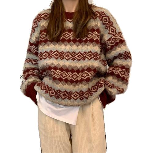 One size ..Xingfenly Autumn Winter Sweaters Women Thicken Knitwear Oversized Sweater Striped Top Female