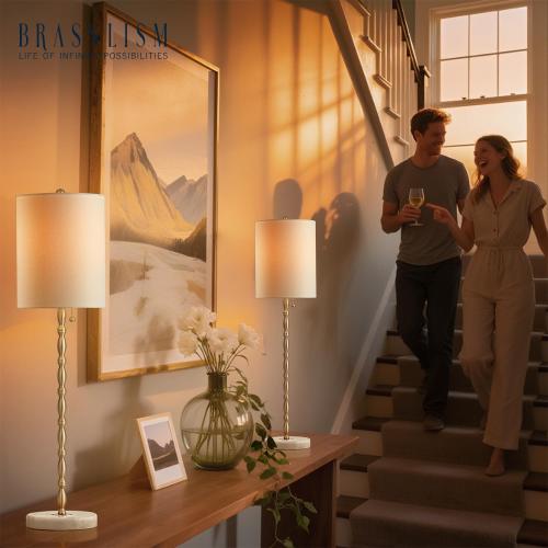 Buffet Lamps Set of 2, 28.5”H Modern Luxury Lamps with Marble Base, Brass Finish and Linen Shade, UL Certified – Elegant Lighting for a Warm Atmosphere in Entryway, Living or Dining Room