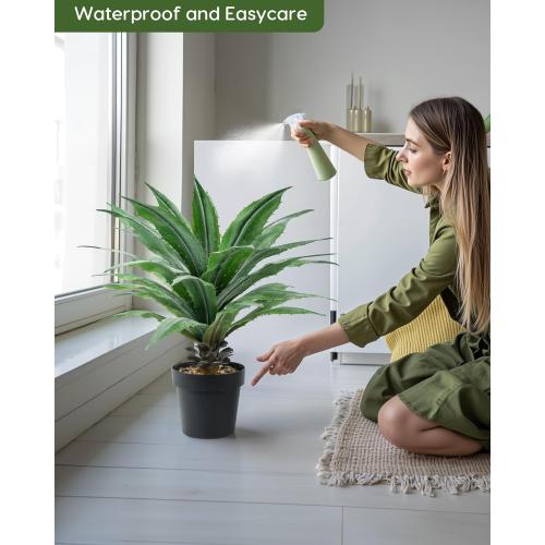 Velener Artificial Agave Plant in Black Pot with Real Stone Pebbles, Large Fake Agave Plants with Green Serrated Leaves, Faux Yucca for Indoor and Outdoor Decor-32 Inches Tall, 40 Leaves