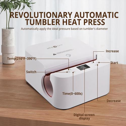 HTVRONT Auto Tumbler Heat Press Machine - Mug Heat Press Heat Up Fast & Even, Professional Tumbler Press High-Security for 2.95-3.18 Sublimation Tumblers, Cups, Glasses and Mugs, White