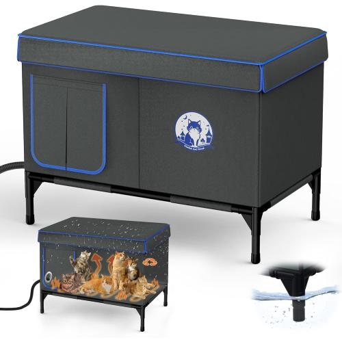 Heated Outdoor Cat House for Winter, 100% Waterproof XXL Shelter (29x17x21) with Escape Door & Heating Pad, Insulated for Feral Cats & Small Dogs