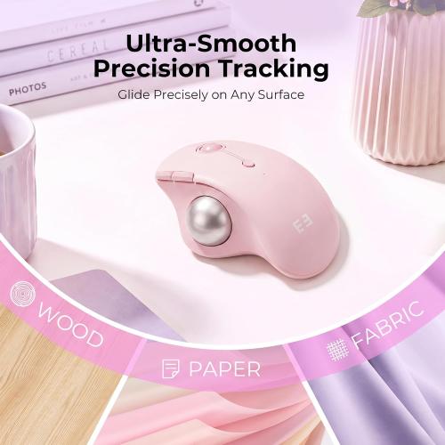 seenda Wireless Trackball Mouse, Ergonomic Bluetooth Rollerball,Rose Pink
