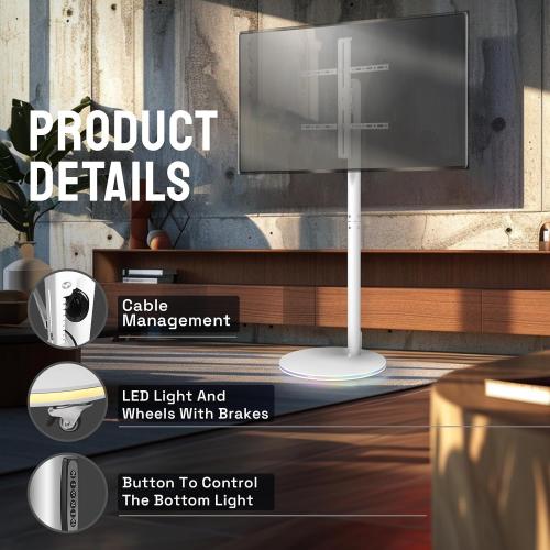 Mobile Floor TV Stand for 18-45 inch Screen with RGB Lights Base, Universal Swivel TV Stand, Height Adjustable, Tiltable, Holds up to100lbs, Equip with Scilent Wheels with Brakes