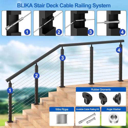 BLIKA Upgraded 20 Pack 1/8 Swageless Invisible Cable Railing Kits for Deck Stair Railing, T316 Stainless Steel, Swageless Cable Fittings for 2x2 Wood/Metal Posts, Cable Railing Hardware