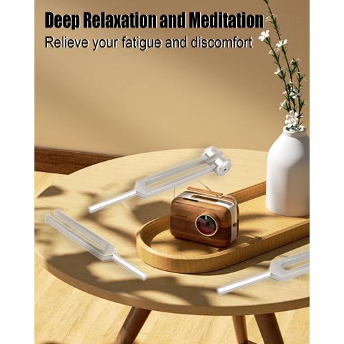 Resonance Tuning Forks Set Fit for C128Hz OM136.1Hz C256Hz 384H, for Stress Reliever Yoga Me for Stress Reliever Yoga Meditation and Relaxation, with Hockey Puck Activator