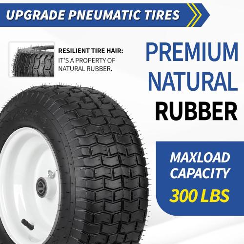 16x6.50-8 Riding Lawn Mower Rubber Tire and Wheel, 2 Pcs Replacement 16x6.5-8nhs Garden Tractor Lawnmower Tyre, Bearing Bore 3/4 & 5/8, 3-4.5 Centered Hub
