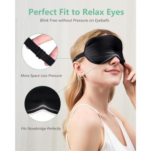 BeeVines Sleep Mask, 2 Pack 100% Real Natural Silk Eye Masks with Adjustable Strap for Sleeping, Mulberry Silk Eye Sleep Shade Cover, Blocks Light Reduces Puffy Eyes Traveling Gifts (Black & Black)