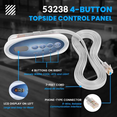 53238 Topside Control Panel Replace for Balboa 53238 Topside Control Panel VL200, 4-Button Hot Tub Control Panel Replacement, fit for Mini Oval Heat Jacket (7ft. Cord)