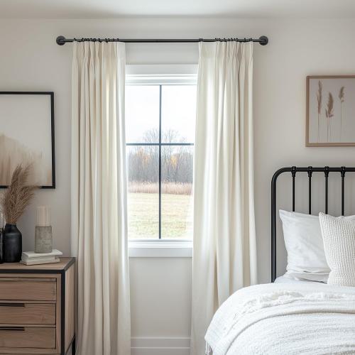 Zeerobee Curtain Rods for Windows 48 to 84, 1 Inch Industrial Wrap Around Black Curtain Rod, Indoor/Outdoor Room Divider Adjustable Drapery Pole, 48-86