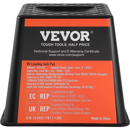 VEVOR Trailer Jack Block, Polypropylene RV Camper Stabilizer Blocks, RV Travel Accessories Use for Any Tongue Jack, Post, Foot, 5th Wheels, 4-Pack