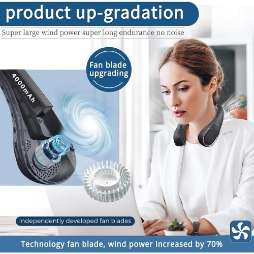 ASNUG Neck Fan, Bladeless Neck Fan, 4000 mAh Rechargeable Personal Fan, 360° Hands Free Wearable Fan, 3 Speeds Adjustable,Faster Cooling, Ultra Quiet, Suitable for Home, Office, Travel, Sports