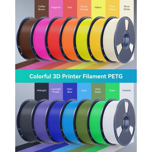 SUNLU PETG Filament 1.75mm,4kg,Black White Klein Blue Red | 3D Printer Filament, Less Stringing, Good Layer Adhesion, High Toughness, PETG Filament 1.75 ±0.02mm