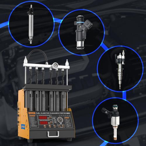 AUTOOL Fuel Injector Cleaner and Tester Machine, Ultrasonic Fuel Injection Cleaner for All 6 Cylinder Petrol Vehicles, GDI, EFI, FSI Fuel Injection Systems Cleaner Kit 12V/70V/220V