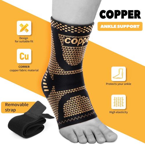 SMALL JIUFENTIAN Copper Ankle Brace Adjustable Compression Sleeve (Pair)-Ankle Support Heel Brace for Achilles Tendonitis, Plantar Fasciitis-Eases Swelling and Sprained Ankle(Medium)
