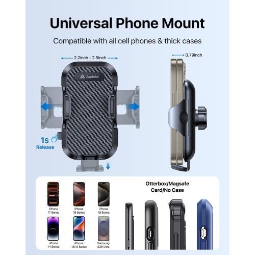 andobil Phone Holders for Your Car - Round Air Vent Phone Mount with Ultra-Strong Metal Clip, 360° Rotation & Anti-Shake Design for iPhone 17/16/15/14/13 Pro Max/Samsung Galaxy S25/Android