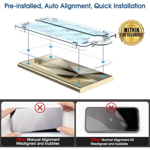 amFilm Auto-alignment OneTouch for Samsung Galaxy Screen Protector   Camera Lens Protector, Tempered Glass, 30 seconds Installation, Bubble Free, Case Friendly, Anti-Scratch [2 2 Pack] (S24U-6.8)