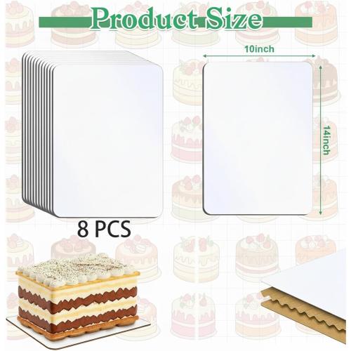 8PCS Rectangle Cake Boards,13.75 x 9.75 Inch White Greaseproof Cardboard, Disposable Half Sheet Cake Board Trays for Sheet Cakes, Pastries, Bakery and Catering