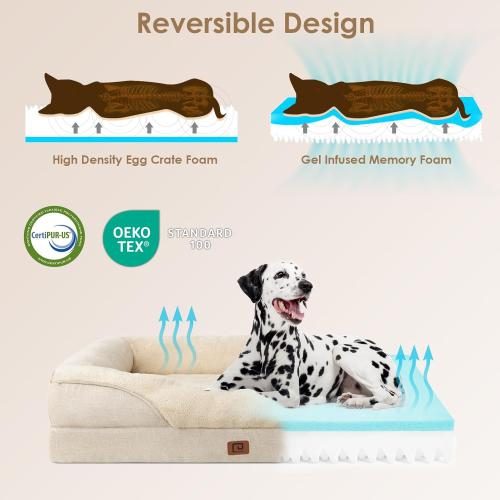 EHEYCIGA Orthopedic XL Dog Bed for Large Sized Dog, 42x30 Inch Extra Large Memory Foam Dog Couch Bed with Sides, Waterproof Liner & Washable Removable Cover, Bolster Pet Sofa, Beige