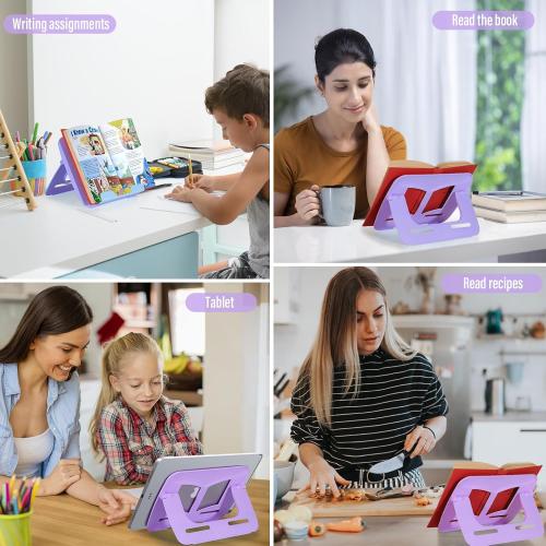 Portable Book Stand Book Holder Book Rest for Kids Reading Hands Free Cookbook Holder Textbook Stands Music Stand Lightweight Waterproof Book Stand Gifts School Supplies (Purple 11.82 *8.26)