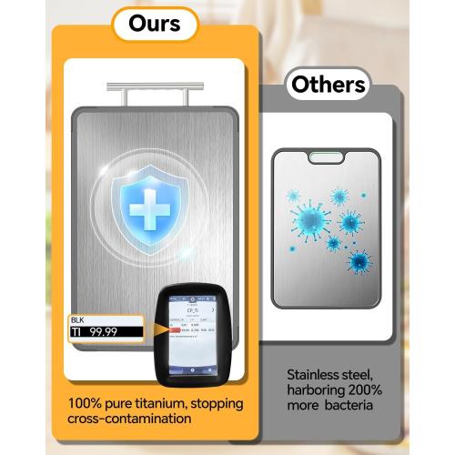 Cutting Boards for Kitchen - Food Grade Double Sided Pure Titanium& Bamboo Chopping Board with Handle, Slip resistant Non-toxic Charcuterie Board Housewarming Gifts (16×11)