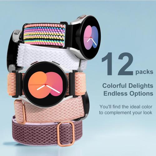 Easuny 12 Pack Stretchy Bands Compatible with Samsung Galaxy Watch 7 6 5 4 FE 40mm 44mm Band, Galaxy 5 Pro 45mm, 6 Classic 47mm 43mm, 4 Classic 46mm 42mm, Active 2, 20mm Elastic Watch Strap for Women