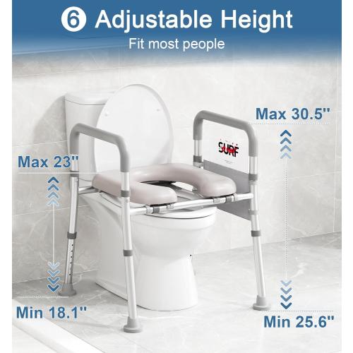 Soundfuse Toilet Seat Riser for Seniors, FSA HSA Eligible Raised Toilet Seat with Handles, Adjustable Height & Width, 400lb Handicap Elevated Toilet Seat, Fit Any Toilet