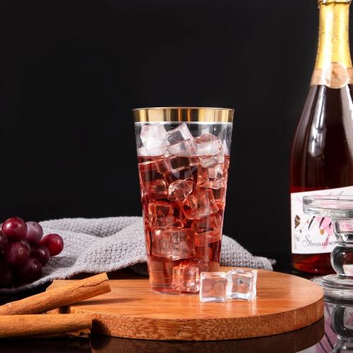 WDF 100 PACK Gold Plastic Cups - 12 OZ Gold Rimmed Disposable Cups for Thanksgiving Party, Holiday Gathering, Wedding