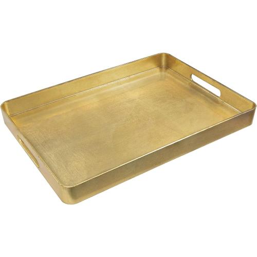 MAONAME Gold Decorative Tray with Handles, Foil Serving Tray for Ottoman, Rectangular Coffee Trays for Living Room, Bathroom, 16.7 L x 11.8 W x 1.6 H