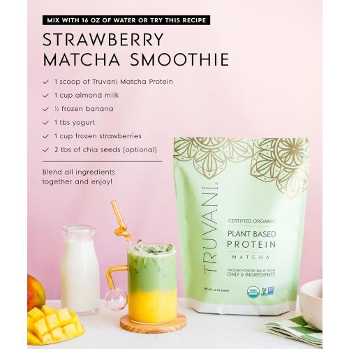 Truvani Vegan Pea Protein Powder | Matcha | 20g Organic Plant Based Protein | 1 Serving | Keto | Gluten & Dairy Free | Low Carb | No Added Sugar