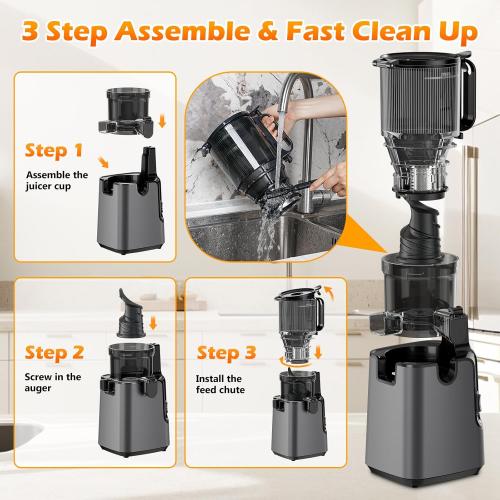Juicer Machines with 5.8 Large Feed Chute, 400W Cold Press Juicer for Whole Vegetables and Fruits, Slow Masticating juicer Easy to Clean Juice Extractor Machine High Juice Yield(Titanium Gray)