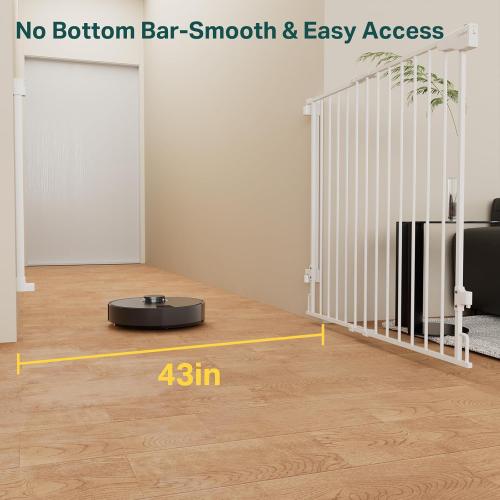Cumbor 34 Extra Tall No Bottom Bar Baby Gate for Stairs, 29.2-43 Dog Gate | Hardware Mounted, Expandable Extra Tall Safety Gate for Larger Pets, Dual Lock Pet Proof, Easy Walk-Thru for Access (White)