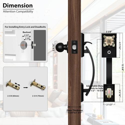 Haidms Front Door Handle, Black Door Handle Exterior, Entry Door Handle and Reversible Handle Knob, Matte Black Entry Door Handles