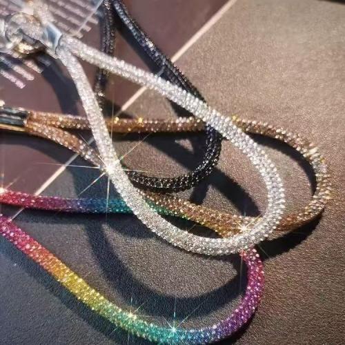1PC Luxury Diamond Phone Lanyard for Women - Bling Rhinestone Wrist Strap, Adjustable Short Chain