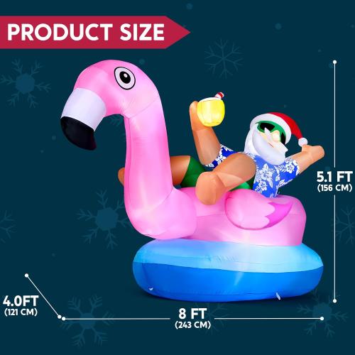 JOYIN Christmas Inflatable Santa on Flamingo Outdoor Decoration, Christmas Blow Ups Santa Inflatable Yard Decorations with Build-in LEDs for Xmas Decor, Yard Outdoor Garden Lawn Decor