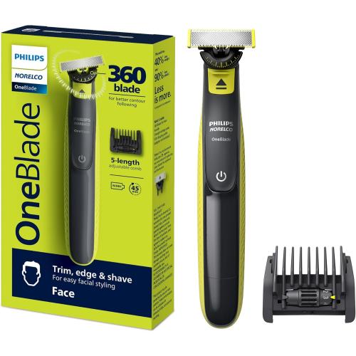 Norelco Philips OneBlade 360 Hybrid Face, Electric Beard Trimmer and Shaver, with 360 Blade Technology, 1x 360 Blade for Face, 5in1 Adjustable Comb, Model QP2724/90