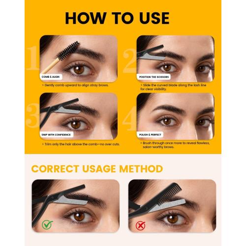 BEZOX Eyebrow Scissors with Comb - Stainless Steel Eyebrow Trimmer for Women and Men, Precision Eye Brow Comb Scissors, Sleek Eyebrows Shaping Grooming Kit - Black