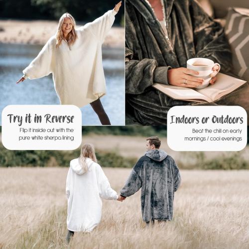 Size 4X Color Grey The Big Softy Oversized Hoodie Blanket Sweatshirt, Wearable Blanket Hoodie Men Women with Zip, Comfy Fleece Hooded Blanket Adult