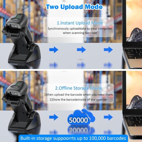 Symcode QR Industrial Bluetooth Barcode Scanner with Wireless Charging Stand, Wireless 2D 1D Bar Code Scanner Drop Protection Shock Dust Proof Hands Free Auto-Sensing Stand Barcode Scanner