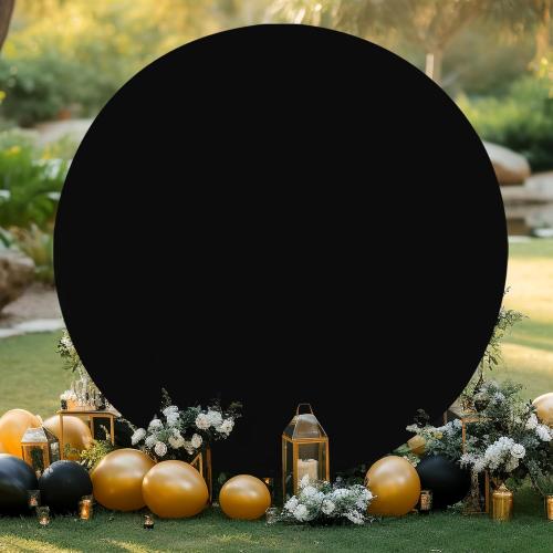 Gallety 7.2 FT Black Round Backdrop Cover for 5 to 7.2ft Circle Arch Stand - Adjustable Circle Arch Backdrop Cover for Wedding Arch Birthday Party Photography Decoration