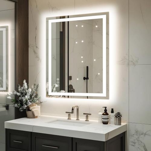 32x 24 LED Bathroom Mirror with Lights, Dimmable, Double Lights, Backlit   Front Lit, 3 Colors Led Mirror for Bathroom, Lighted Bathroom Vanity Mirror, Tempered Glass(Horizontal/Vertical)