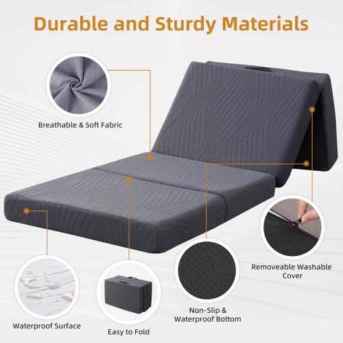 Foldable Memory Foam Mattress - 3 Inch Cot Waterproof Collapsible Mattress with Washable Cover, Portable Guest Bed Pad, Sleeping Mat for Travel RV Yoga, Non-Slip Bottom,72x24x3