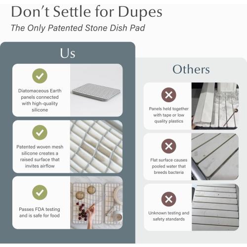 Dorai Home Dish Pad - Collapsable Stone Dish Drying Mat with Diatomaceous Earth for Quick Drying - Ultra Absorbent - Encased in Woven Silicone - Eco-Friendly, Foldable - Large 24.6 x 16.5, Sandstone