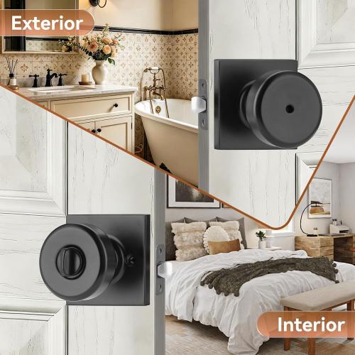 Black Interior Door Knobs with Lock for Bath & Bedroom