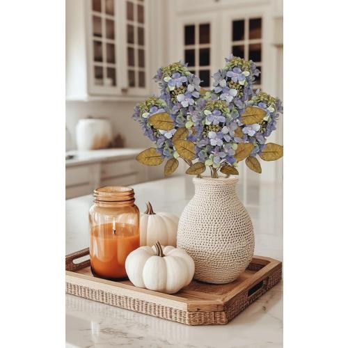 Fake Fall Flowers Artificial Silk Dried Hydrangea with Seed Artificial Fall Flowers Dried Florals Bouquet Autumn Decorations for Office and Home (4 PCS) (Blue)