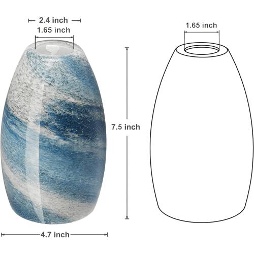 Oval Glass Pendant Lamp Shade - Grey Blue Art Glass Light Covers for Kitchen Island Pendant Light Fixtures Replacement