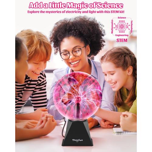 Theefun Plasma Ball 8 Inch Plasma Lamp Touch & Sound Sensitive Plasma Globe | Red Electric Lightning Novelty Light for Parties, Home, Prop, Room Decoration