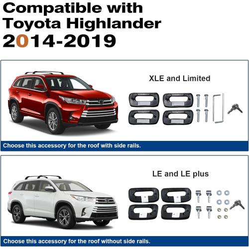 BLACK Lockable Roof Rack Cross Bars 220lb Compatible with 2014-2019 Toyota Highlander XLE Limited & SE & LE Plus & LE with Anti-Theft Metal Heavy Duty Crossbars Black Rooftop Luggage Carrier
