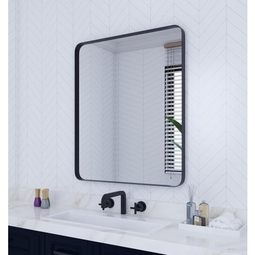 Black Bathroom Mirror for Wall, 28 x 36 Inch Rounded Rectangle Metal Framed Bathroom Wall Vanity Mirror Farmhouse, 1/4-inch Shatterproof Glass | Ultra-Flush Hanging