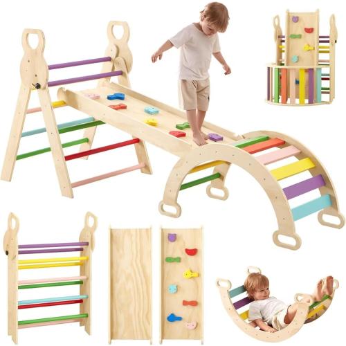 LVHERO 7 in 1 Pikler Triangle Set, Foldable Toddler Baby Climbing Toys, Wooden Montessori Climbing Set, Baby Climber Indoor Playground Jungle Gym for Toddlers Montessori Toys